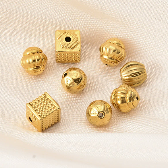 Wholesale Lantern Pumpkin Square Cut Flower Through Hole Stainless Steel Vacuum Plated Electroplated Beads For Diy Jewelry