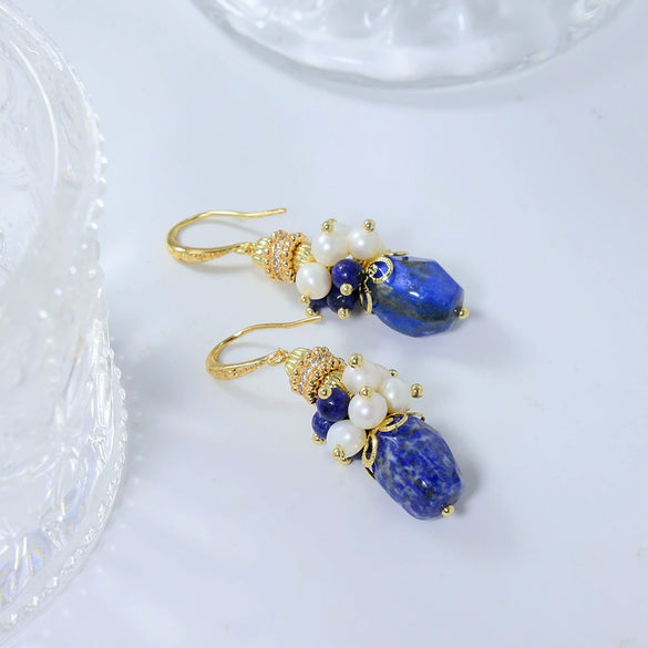 Wholesale Lapis Lazuli Earrings Geometric Fashion Natural Electroplating Jewelry For Women