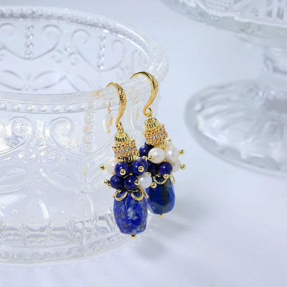 Wholesale Lapis Lazuli Earrings Geometric Fashion Natural Electroplating Jewelry For Women