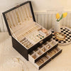Wholesale Largecapacity Portable Doublelayer Jewelry Storage Box Retro Brown Leather Solid Color