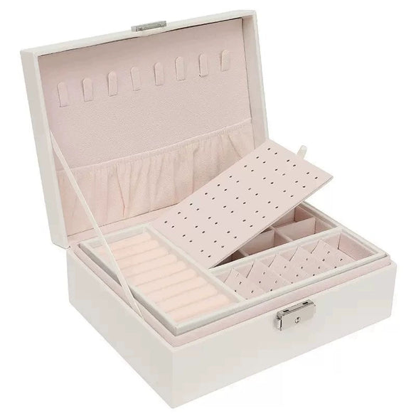 Wholesale Largecapacity Portable Doublelayer Jewelry Storage Box Retro Brown Leather Solid Color