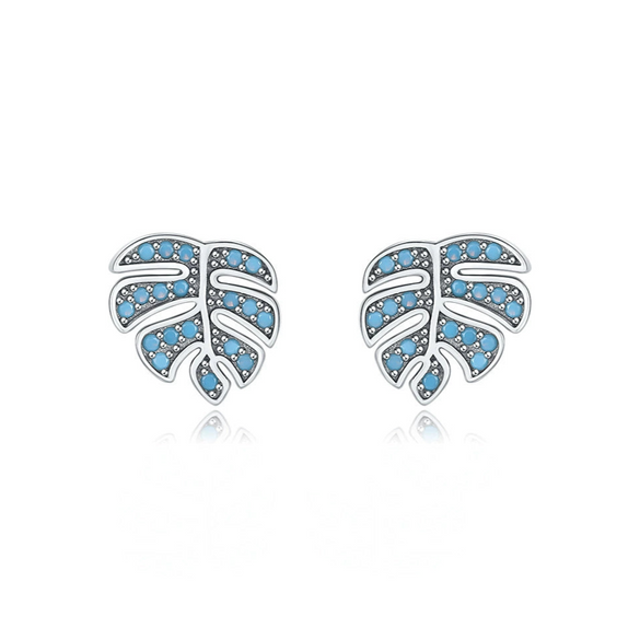 Wholesale Leaf Earrings S925 Sterling Silver Inlaid Turquoise