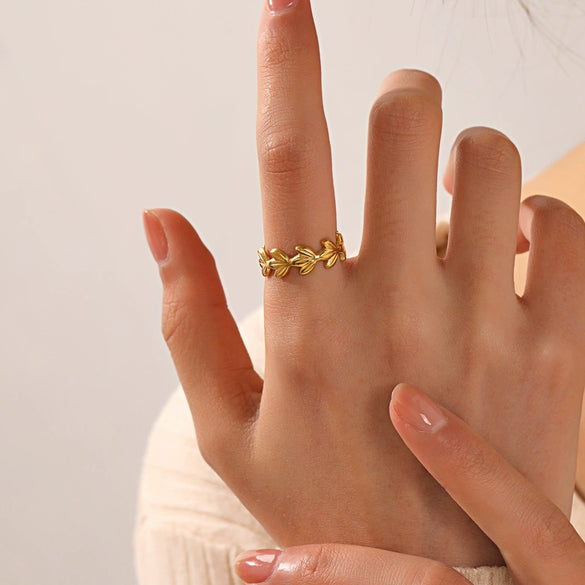 Wholesale Leaf Ring Stainless Steel 18K Gold Plated Simple Fashion Electroplated For Women