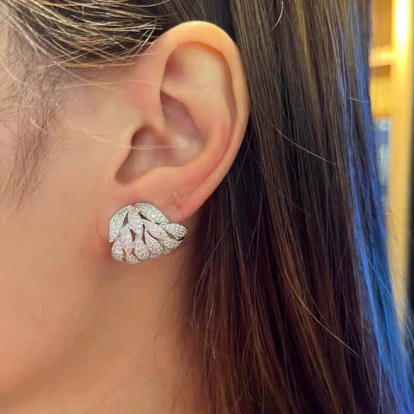 Wholesale Leaf Shaped Copper Inlaid Zircon Electroplated Light Luxury Style Women's Ear Studs Jewelry