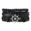 Wholesale Leather Alloy Multilayer Handwoven Threepiece Bracelet Set Retro Vintage Geometric Style