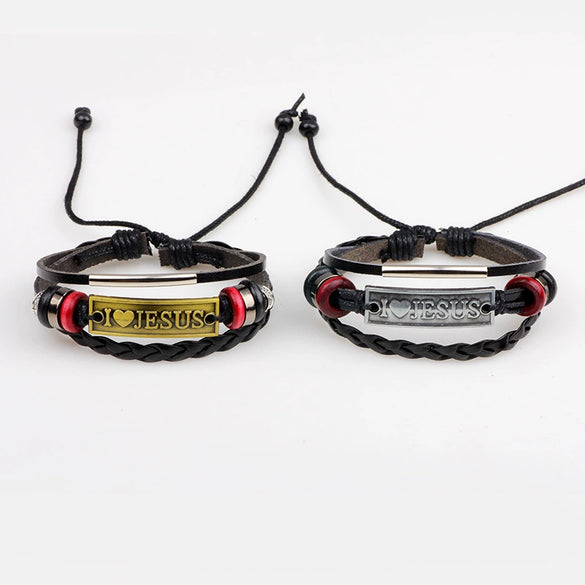 Wholesale Leather And Alloy Bracelet With Heart Pattern And Dripping Oil Treatment