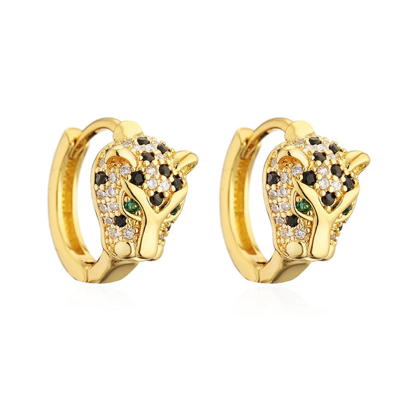 Wholesale Leopard Earrings Copper Electroplated Real Gold Inlaid Zircon Geometric Style