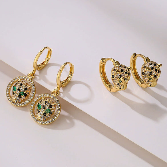 Wholesale Leopard Earrings Copper Electroplated Real Gold Inlaid Zircon Geometric Style