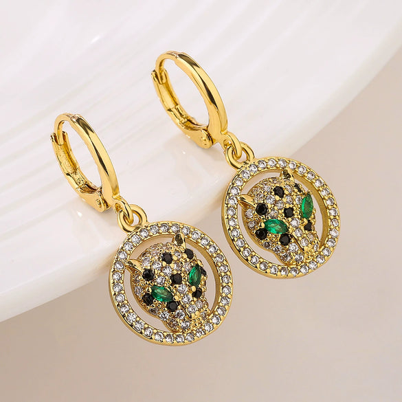 Wholesale Leopard Earrings Copper Electroplated Real Gold Inlaid Zircon Geometric Style