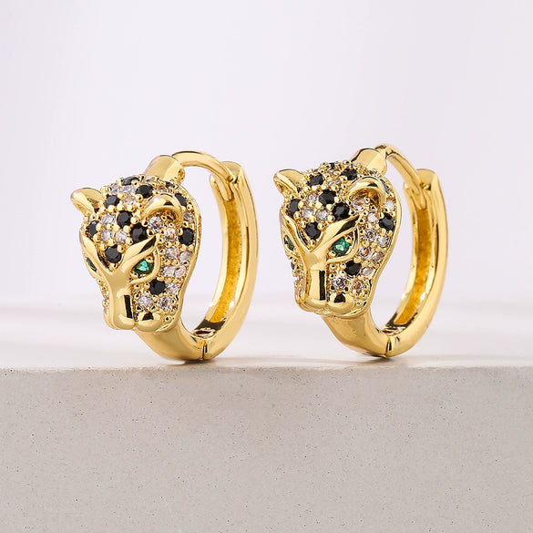 Wholesale Leopard Earrings Copper Electroplated Real Gold Inlaid Zircon Geometric Style