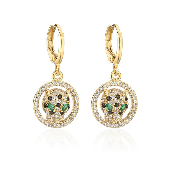 Wholesale Leopard Earrings Copper Electroplated Real Gold Inlaid Zircon Geometric Style