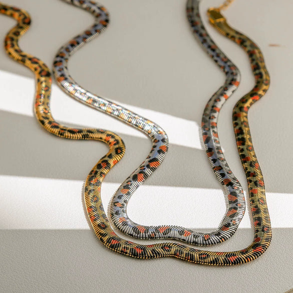 Wholesale Leopard Print Geometric Snake Bone Chain Electroplated Clavicle Necklace For Women