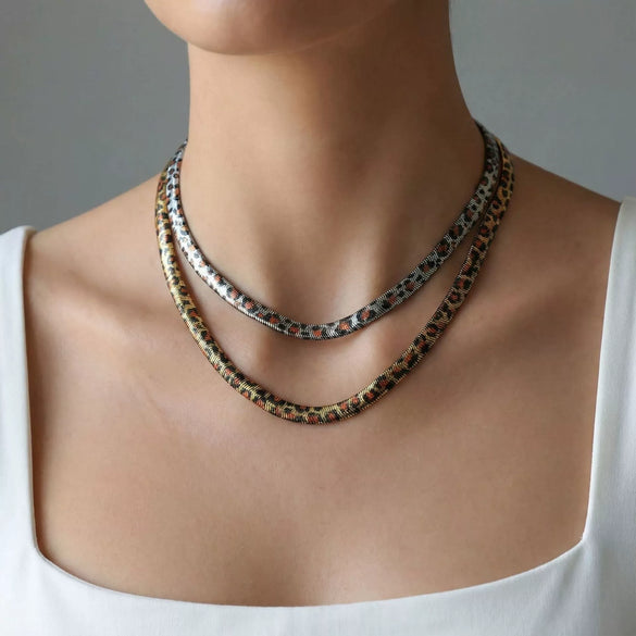 Wholesale Leopard Print Geometric Snake Bone Chain Electroplated Clavicle Necklace For Women