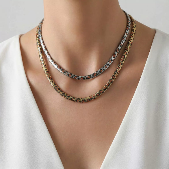 Wholesale Leopard Print Geometric Snake Bone Chain Electroplated Clavicle Necklace For Women
