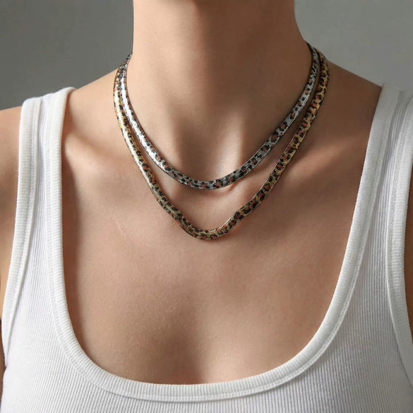 Wholesale Leopard Print Geometric Snake Bone Chain Electroplated Clavicle Necklace For Women