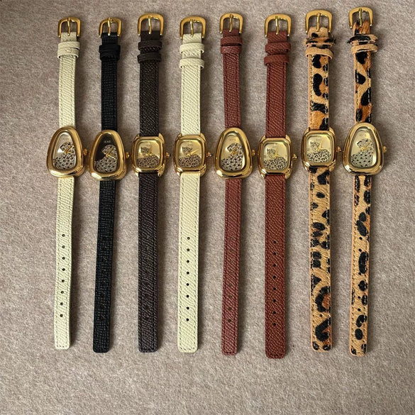 Wholesale Leopard Print Snake Head Design Square Dial Quartz Wristwatch For Women With Super Fiber Strap And Stainless Steel Buckle