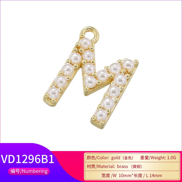 Wholesale Letter Accessories Copper Plated 18K Gold Set With Artificial Pearl Geometric Style Pendant
