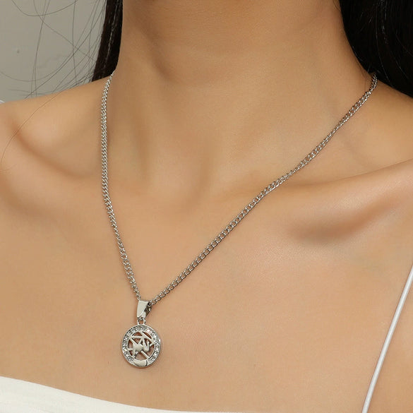 Wholesale Letter Love Stitching Sun Moon Hollow Pendant Titanium Steel Couple Necklace With Heart Geometric Pattern And Electroplating Treatment