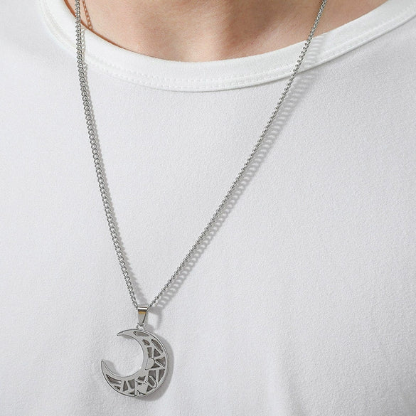 Wholesale Letter Love Stitching Sun Moon Hollow Pendant Titanium Steel Couple Necklace With Heart Geometric Pattern And Electroplating Treatment