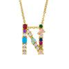 Wholesale Letter Necklace Set With Colorful Zircon And Diamonds Copper 18K Gold Plated Inlaid Zircon Ochain Pendant Necklace
