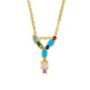Wholesale Letter Necklace Set With Colorful Zircon And Diamonds Copper 18K Gold Plated Inlaid Zircon Ochain Pendant Necklace