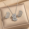Wholesale Letter Pattern Zircon Inlaid Environmentally Friendly Copper Earrings And Necklaces Set For Women
