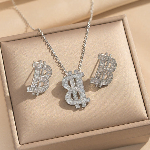 Wholesale Letter Pattern Zircon Inlaid Environmentally Friendly Copper Earrings And Necklaces Set For Women