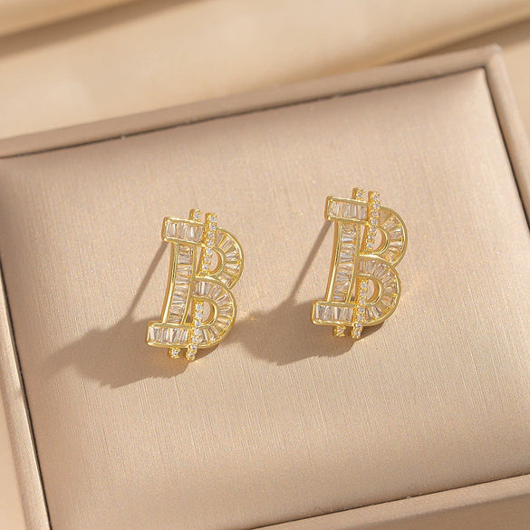 Wholesale Letter Pattern Zircon Inlaid Environmentally Friendly Copper Earrings And Necklaces Set For Women