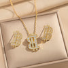 Wholesale Letter Pattern Zircon Inlaid Environmentally Friendly Copper Earrings And Necklaces Set For Women
