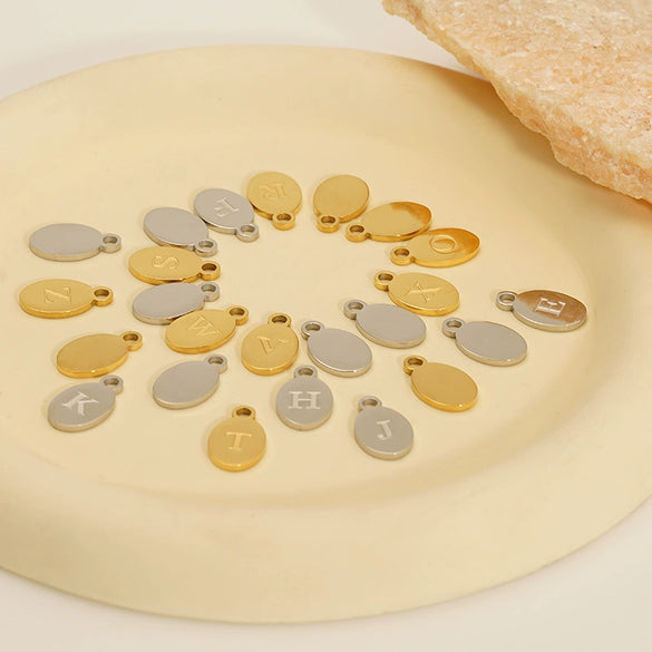 Wholesale Letter Pendant Jewelry Accessories Stainless Steel Oval Doublesided Polished