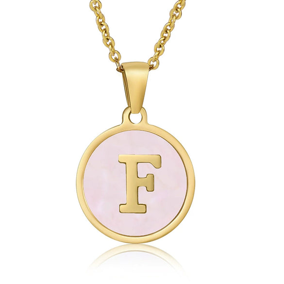 Wholesale Letter Pendant Necklace 316L Stainless Steel Otype Cross Chain Electroplating Pink Shell For Women