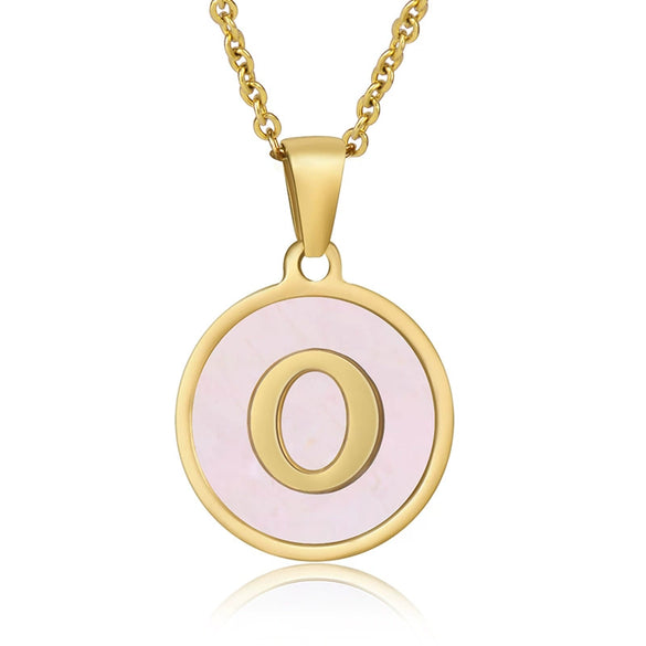 Wholesale Letter Pendant Necklace 316L Stainless Steel Otype Cross Chain Electroplating Pink Shell For Women