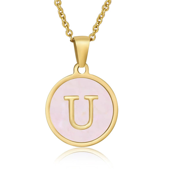 Wholesale Letter Pendant Necklace 316L Stainless Steel Otype Cross Chain Electroplating Pink Shell For Women
