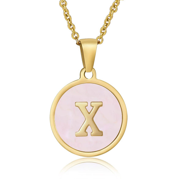 Wholesale Letter Pendant Necklace 316L Stainless Steel Otype Cross Chain Electroplating Pink Shell For Women