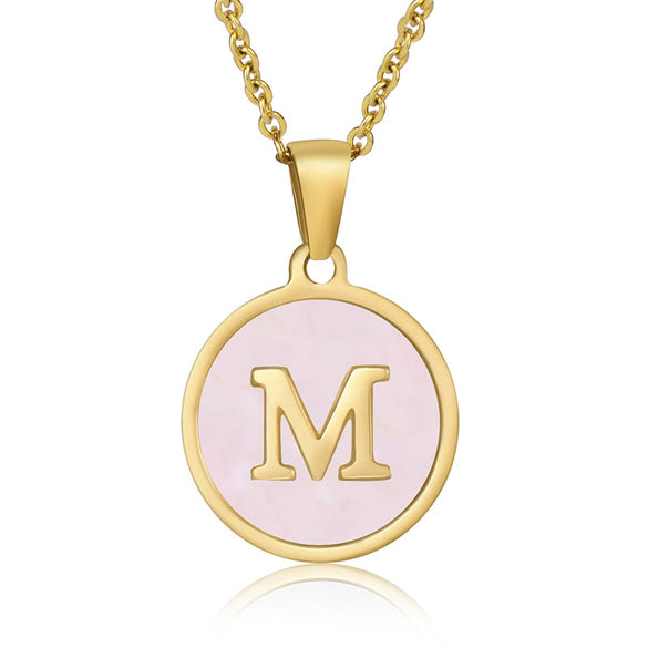 Wholesale Letter Pendant Necklace 316L Stainless Steel Otype Cross Chain Electroplating Pink Shell For Women