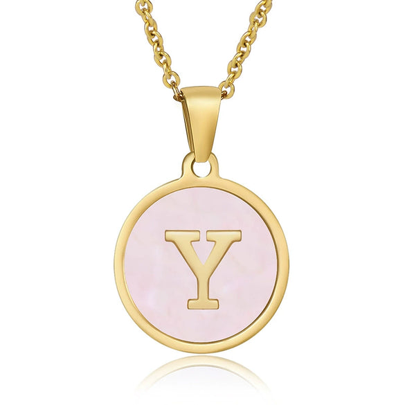 Wholesale Letter Pendant Necklace 316L Stainless Steel Otype Cross Chain Electroplating Pink Shell For Women