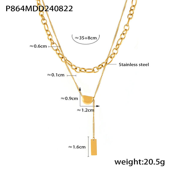 Wholesale Light Luxury Acacia Bean Pendant Double Layer Necklace For Women Stainless Steel Plated 18K Real Gold Geometric Pattern Electroplating Treatment