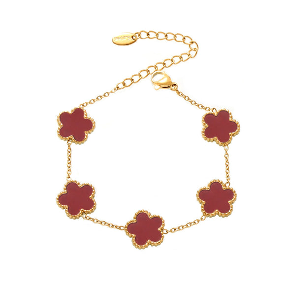 Wholesale Light Luxury Agate Five Leaf Flower Stainless Steel Bracelet With Geometric And Flower Pattern Electroplated