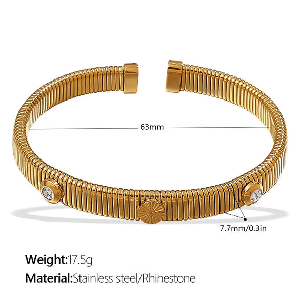 Wholesale Light Luxury Allmatch Fourleaf Clover Stripe Stretch Trend Highgrade Design 316L Stainless Steel Electroplated Bracelet