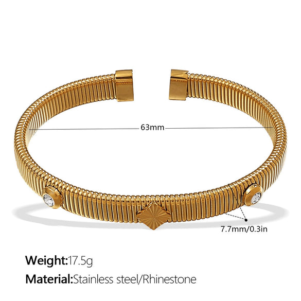 Wholesale Light Luxury Allmatch Fourleaf Clover Stripe Stretch Trend Highgrade Design 316L Stainless Steel Electroplated Bracelet
