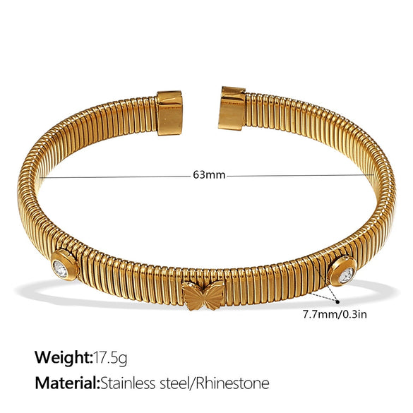 Wholesale Light Luxury Allmatch Fourleaf Clover Stripe Stretch Trend Highgrade Design 316L Stainless Steel Electroplated Bracelet