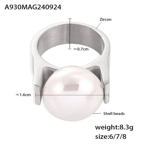 Wholesale Light Luxury Big Bead Ring For Women Titanium Steel With Geometric Pattern 18K Gold Plated