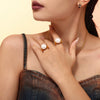 Wholesale Light Luxury Big Bead Ring For Women Titanium Steel With Geometric Pattern 18K Gold Plated