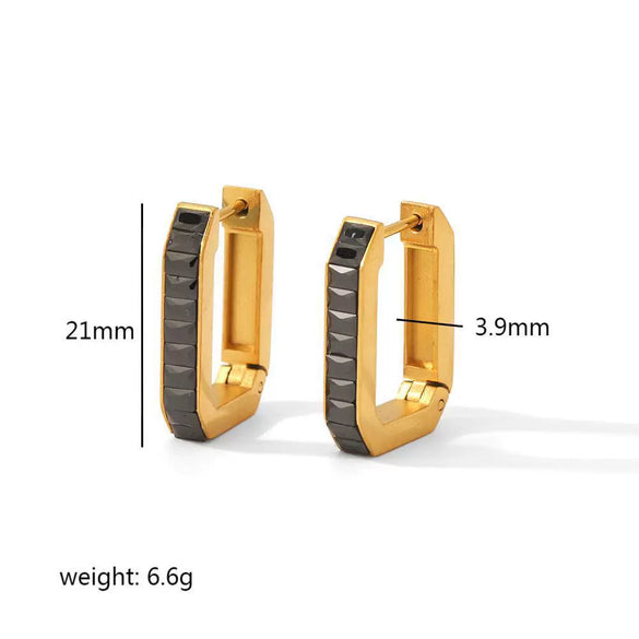 Wholesale Light Luxury Colored Zirconium Titanium Steel Geometric Rectangular Earrings With Electroplating