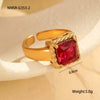 Wholesale Light Luxury Colorful Square Zircon Open Ring Stainless Steel 18K Gold Plated