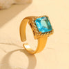 Wholesale Light Luxury Colorful Square Zircon Open Ring Stainless Steel 18K Gold Plated