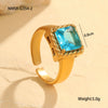 Wholesale Light Luxury Colorful Square Zircon Open Ring Stainless Steel 18K Gold Plated