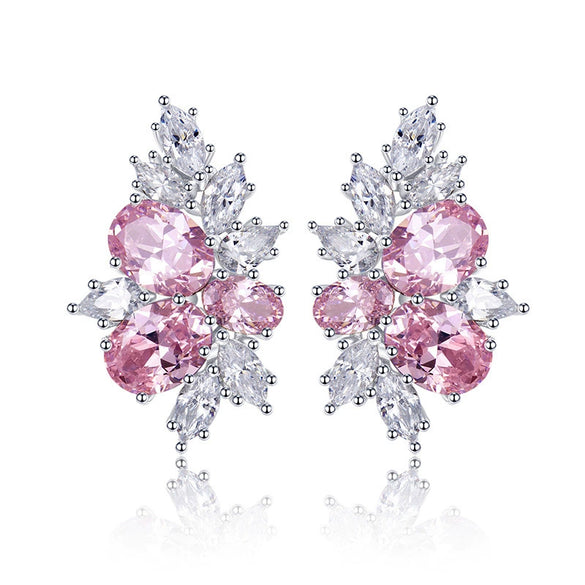 Wholesale Light Luxury Copper Earrings Inlaid With Zircon And Flower Pattern For Women