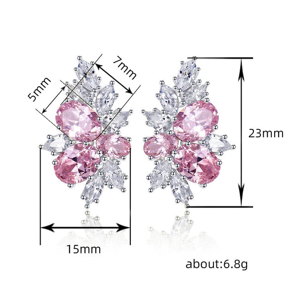 Wholesale Light Luxury Copper Earrings Inlaid With Zircon And Flower Pattern For Women