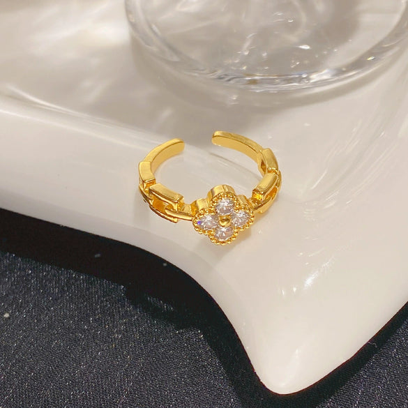 Wholesale Light Luxury Copper Flower Open Ring For Women With Electroplating